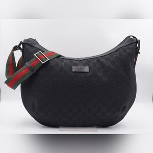 CD32 💖 Gucci GG Monogram Web halfmoon Large Crossbody